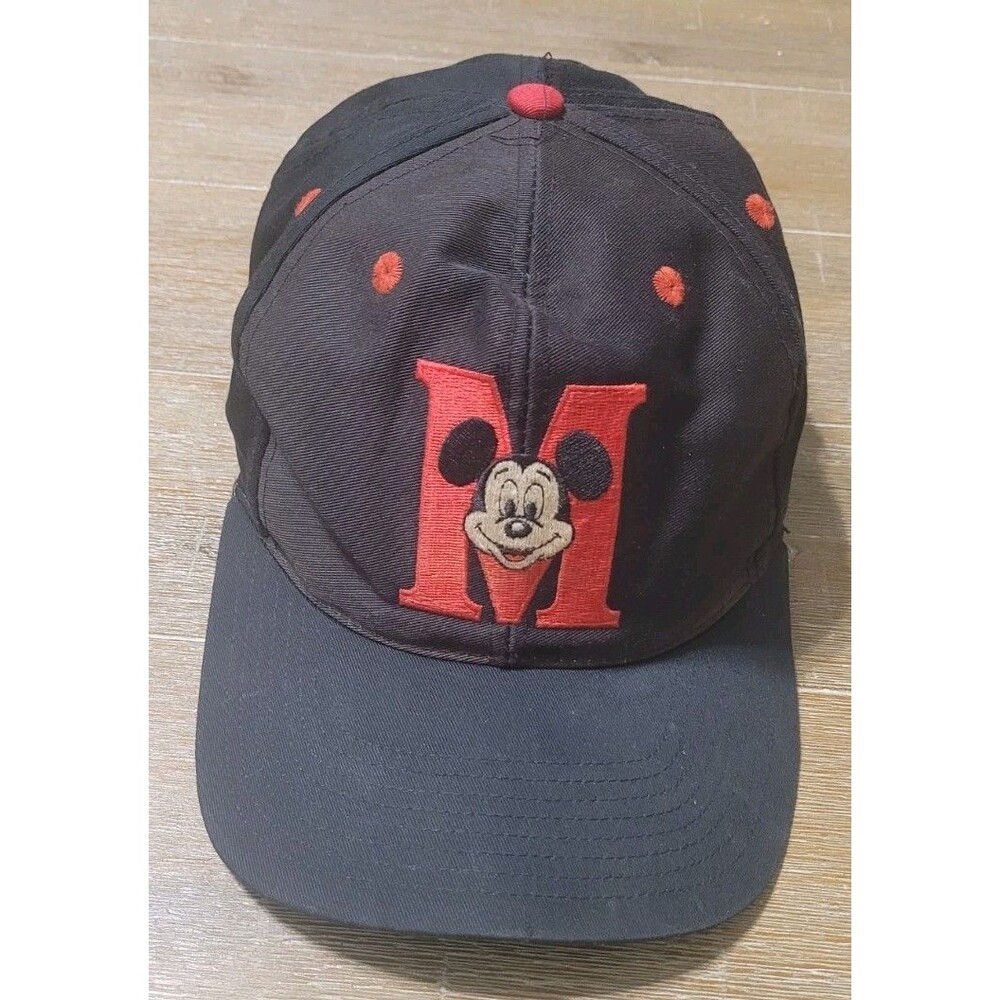 Vintage 80/90s Mickey Mouse Black Hat Red M Disney Snapback Cap